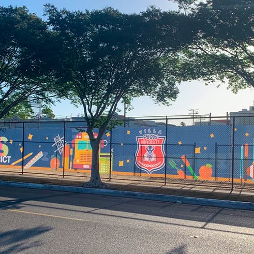 Privacy Mesh Banner at a school