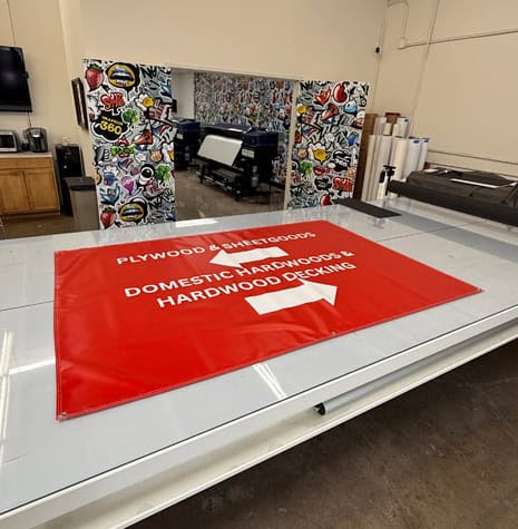 a newly printed banner is on a. light table