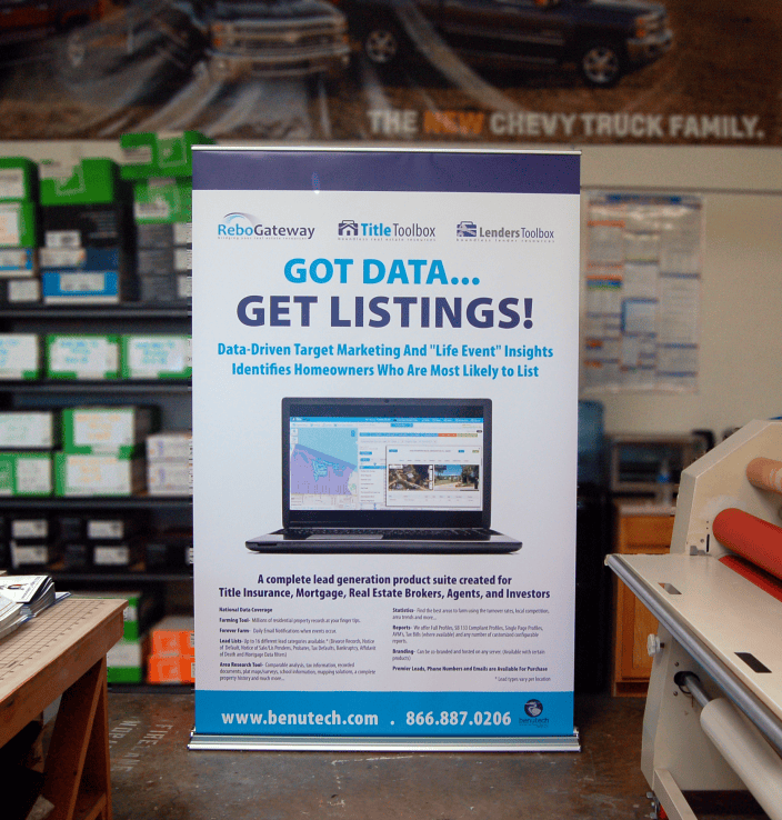 48 inch banner stand being displayed
